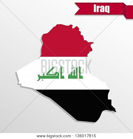 Iraq map with flag inside and ribbon