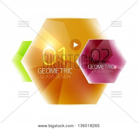 Hexagon abstract geometric background with shiny light effects. Vector info ui elements
