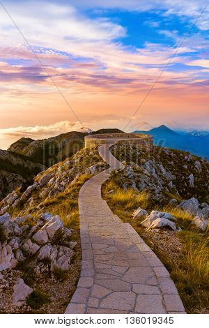 Lovcen Mountains National park at sunset in Montenegro