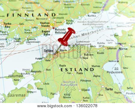 Map with pin set on Talinn, Estonia.
