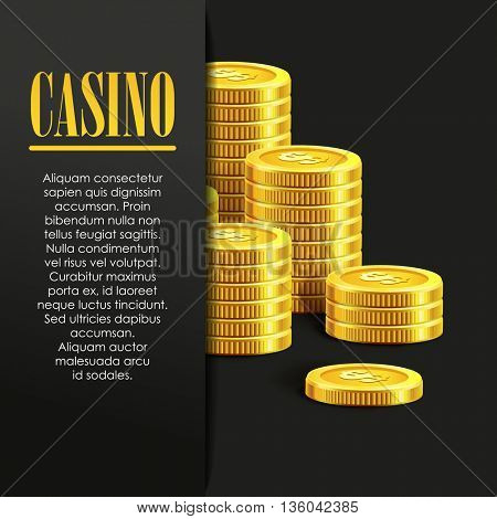 Casino Poster Background or Flyer with Golden Money Coins.