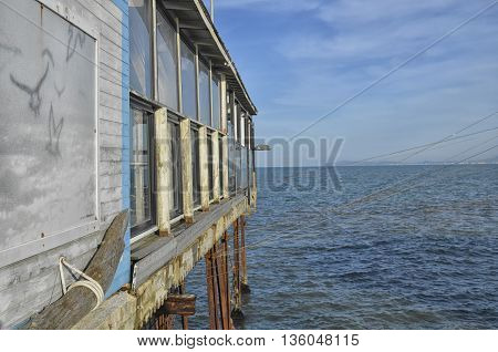 View of stilt house on the Mediterranean Sea