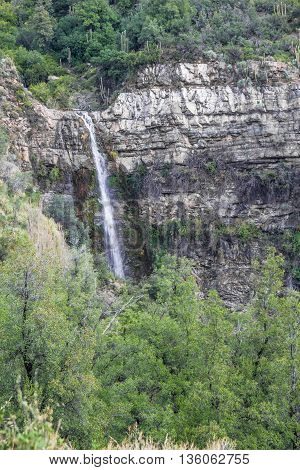 Waterfall At San Alfonso Valley, Trail In The  Mountain