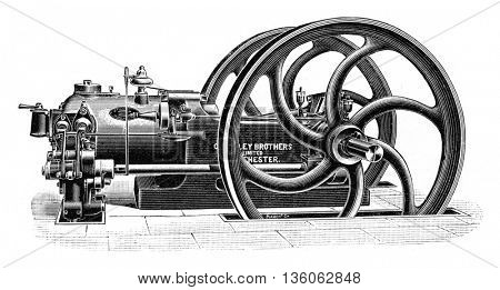 Crossley engine of great power, vintage engraved illustration. Industrial encyclopedia E.-O. Lami - 1875.