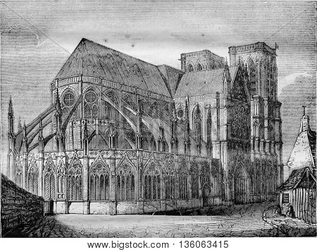Notre Dame de Paris, vintage engraved illustration. Magasin Pittoresque 1836.
