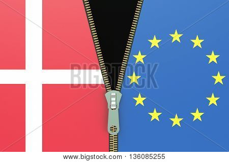 Denmark and EU relation concept. dexit referendum concept 3D rendering