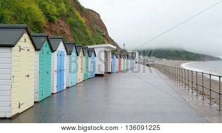 Row of beach huts in Seaton, Devon