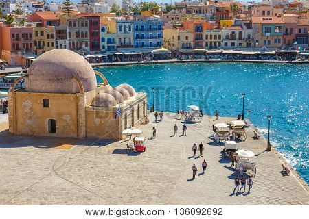 Chania, Crete - 23 Maj, 2016: View Of The Old Port Of Chania On Crete, Greece. Chania Is The Second