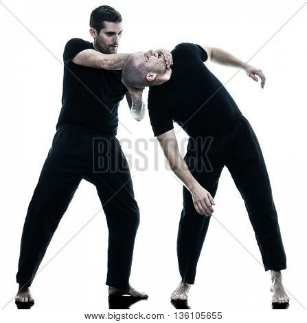 men krav maga fighters fighting isolated