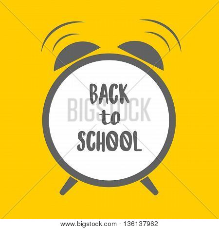 Alarm cloack with text yellow background Back to school. Flat design. Vector illustration