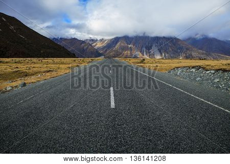 highway to aoraki mt.cook national park south island new zealand important traveling destination
