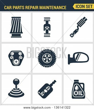 Icons set premium quality of car parts repair maintence icon set collection repair service. Modern pictogram collection flat design style symbol collection. Isolated white background.