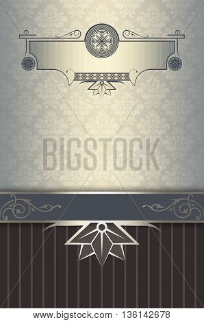 Vintage background with decorative frameborder and old-fashioned floral patterns.