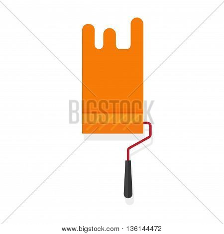 Paint roller with paint stroke vector isolated on white background, flat orange paintroller illustration