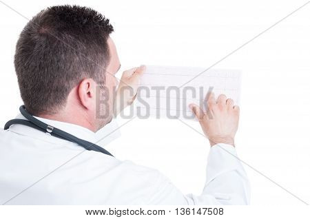 Male Medic Cardiologist Reading Ekg Cardiogram Paper