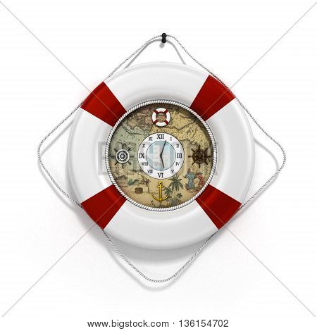 Lifebuoy Decor In The Form Of Clock 3C Render On A White Background