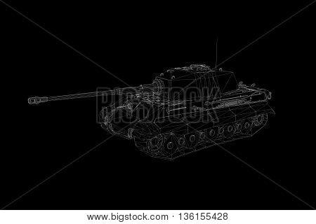 3D Tank Hologram Wireframe in Motion. Nice 3D Rendering