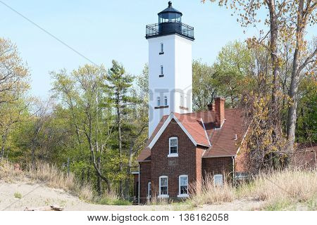 Presque Isle lighthouse, built in 1872, Lake Erie, Pennsylvania, USA