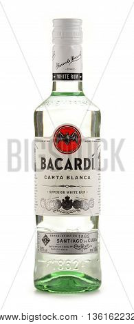 POZNAN POLAND - JUNE 23 2016: Bacardi white rum is a product of Bacardi Limited the largest privately held family-owned spirits company in the world headquartered in Hamilton Bermuda.