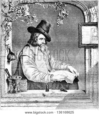 Gabriel Metsu, Dutch school, vintage engraved illustration. Magasin Pittoresque 1836.
