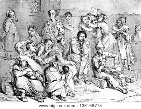 The Madhouse, vintage engraved illustration. Magasin Pittoresque 1836.