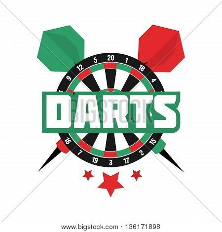 Darts label. Badge Logo. Darts sporting symbols. Darts, dartboard, ribbon for sport, sporting logo and leisure design. Vector Illustration.