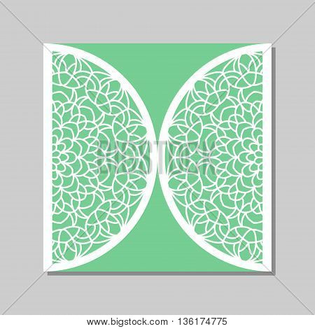 Wedding invitation or greeting card with mandala lace ornament. Die cut paper lace envelope template. Gate fold card template for laser cutting.
