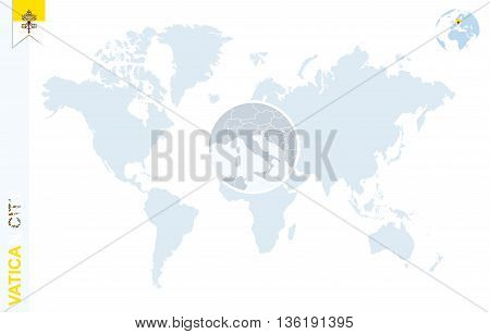 Blue World Map With Magnifying On Vatican City.
