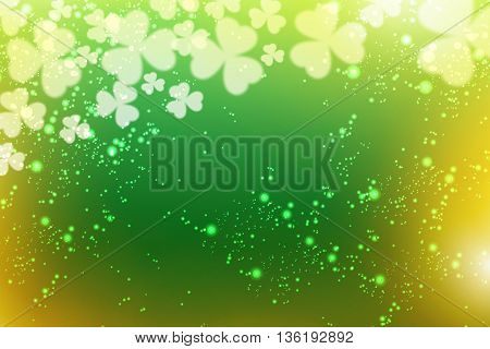 Clovers flying at the viewer on a green background