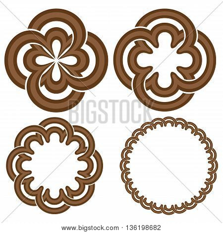 Round ornament or rosetta set. Abstract unique geometry. Vector illustration.