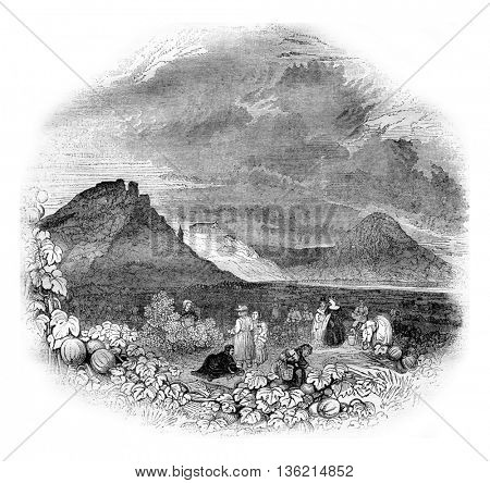 Valhalla, or Palace of Heroes in the Danube plain, in Bavaria, vintage engraved illustration. Magasin Pittoresque 1836.