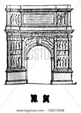 Arch of Trajan in Benevento, vintage engraved illustration. Magasin Pittoresque 1836.