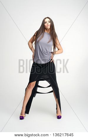 lovely beautiful fashion model posing in nice dress