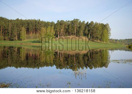 May morning on lake Malenets. Pushkin mountains. Russia