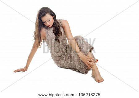 lovely beautiful fashion model posing in nice dress