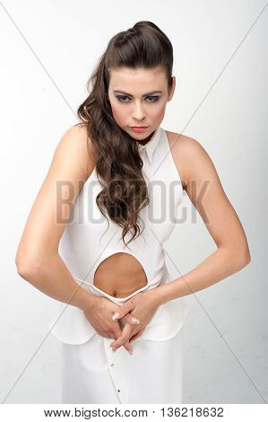 glamour fashion model posing in studio on white background