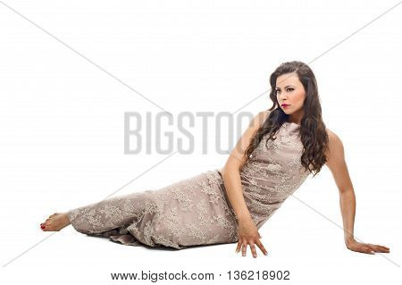 glamour fashion model posing in studio on white background