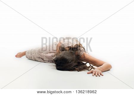 glamour fashion model posing in studio on white background