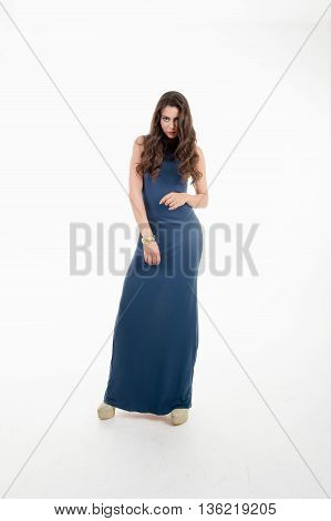 glamour fashion model posing in studio on white background