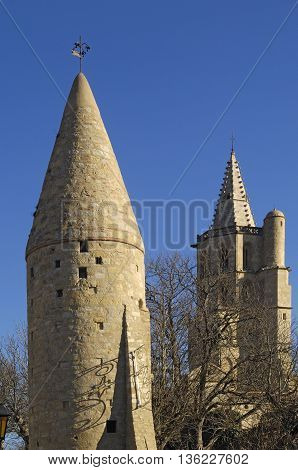 Tower and Notredame des Miracle, Avignonet-Lauragais, Midi Pyrenees, France