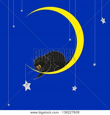 kat playing on moon and with  stars