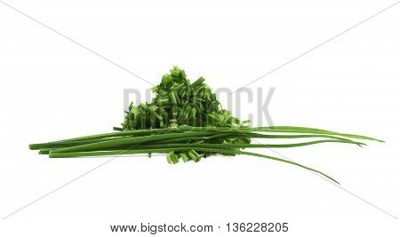 Pile of chopped green onion scallions isolated over the white background