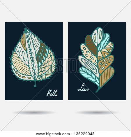 stock vector template for brochure card cover book invitation with doodle leaf.