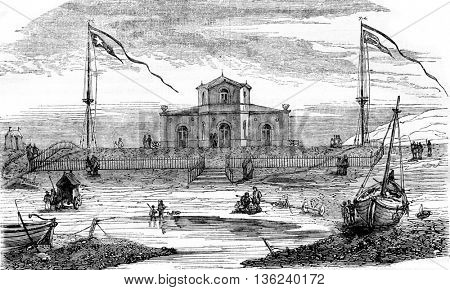 View of the Panne, near Furnes, Flanders, vintage engraved illustration. Magasin Pittoresque 1843.