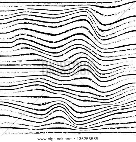 Abstract decorative diagonal crumpled wavy striped textured background. Black and white colors. Vector.eps10