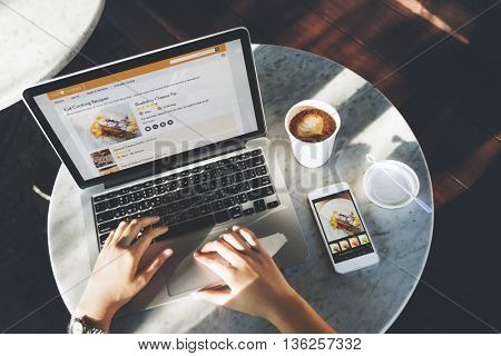Laptop Searching Bakery Pastry Recipe Concept