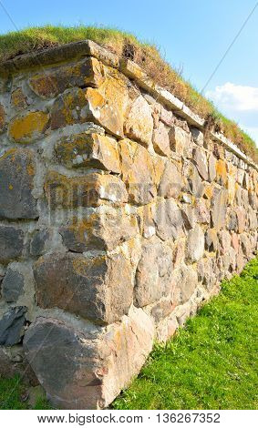 Wall of Old Korela fortress in the town of Priozersk Russia.