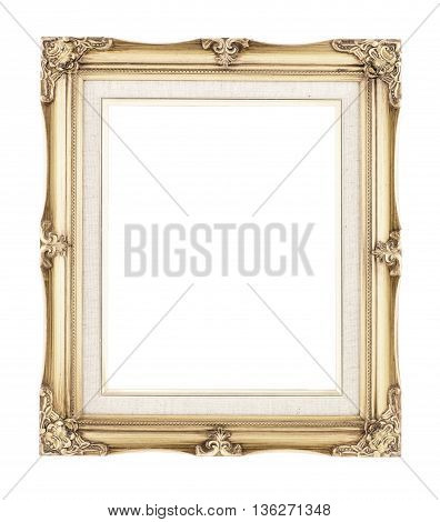 Empty Rich Gold Gilded Wood With Inner Canvas Vintage Frame On White Background