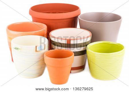 Flower pots isolated on a white background.