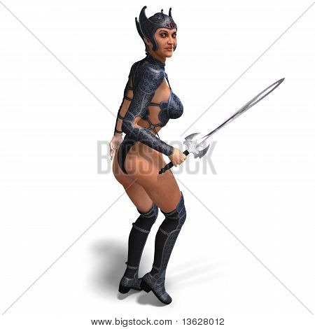 female amazon warrior with sword and armor